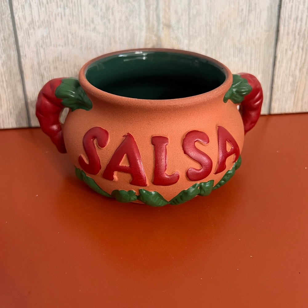 Chili Pepper Terra‎ Cotta Salsa Pot Bowl Southwestern Serving Dish Red Green